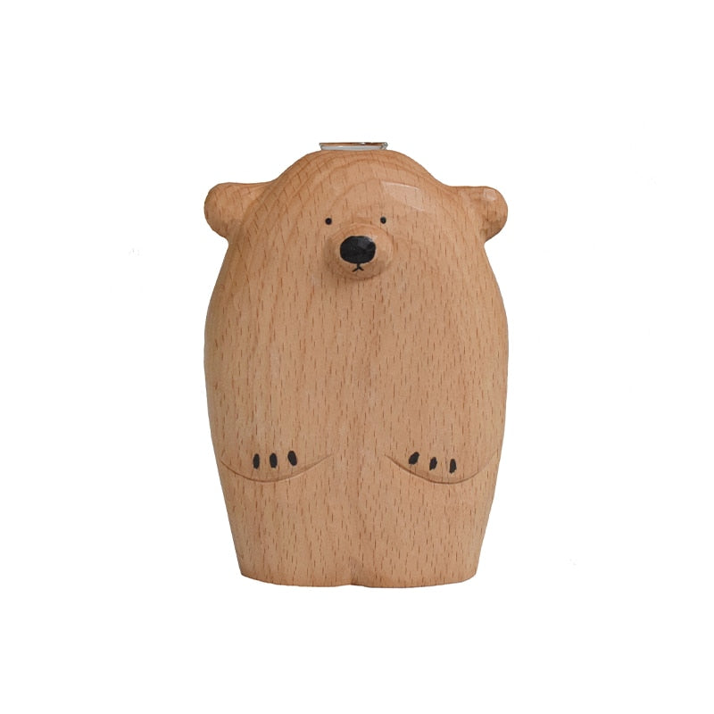 Wood Carving Bear with Flower Vase