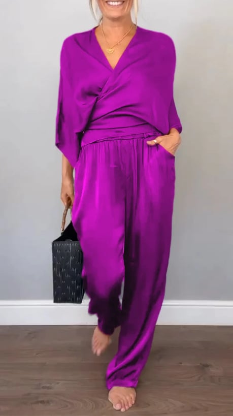 Women's V-neck Casual Comfortable Satin Suit
