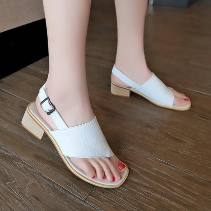 Casual Rhinestone Hollow Chunky Heel Shoes And New Belt Buckle Solid Color Plus Size Women's Sandals