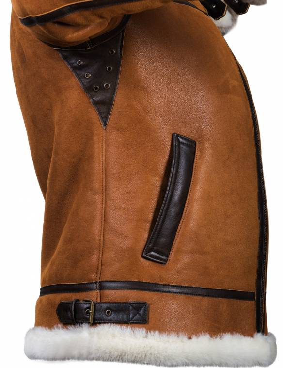 BOMBER B-3 SHEEPSKIN JACKET HOODED WHISKEY[FREE SHIPPING TODAY]