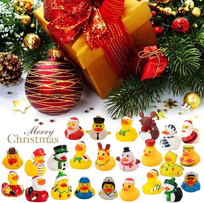 🦆24 Pcs Countdown Christmas Rubber Ducks Advent Calendar