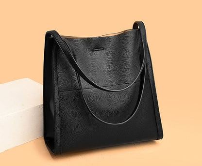 Solid Color Genuine Leather Shoulder Bag