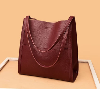 Solid Color Genuine Leather Shoulder Bag