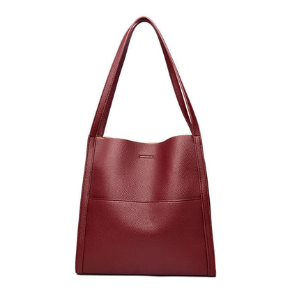 Solid Color Genuine Leather Shoulder Bag