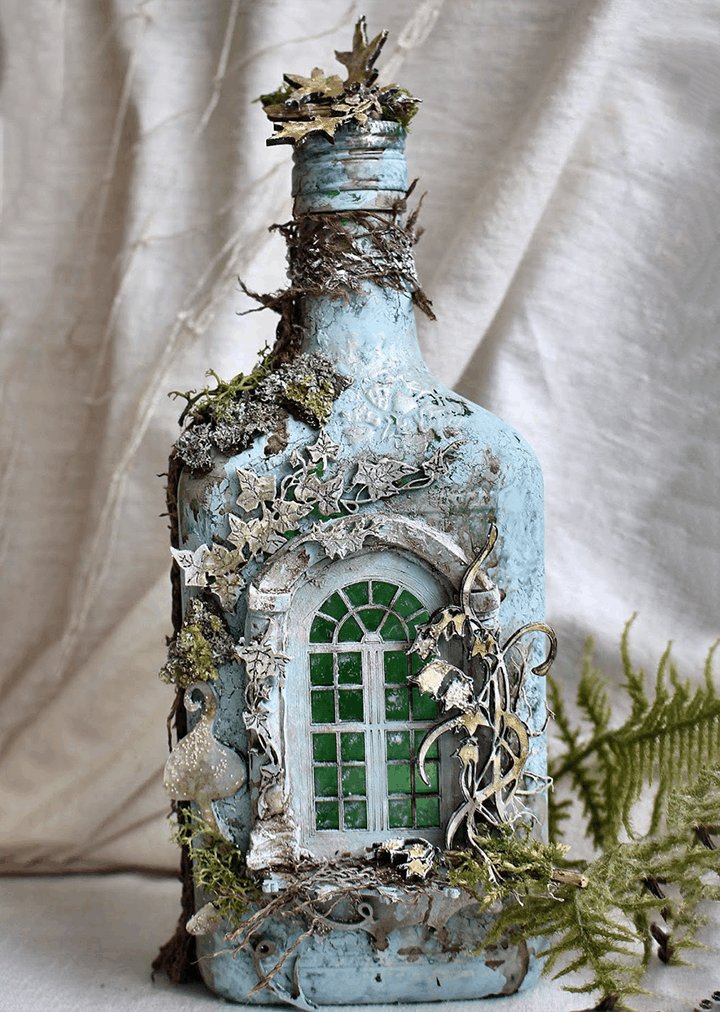 Altered Art Bottle - Mystical forest stories