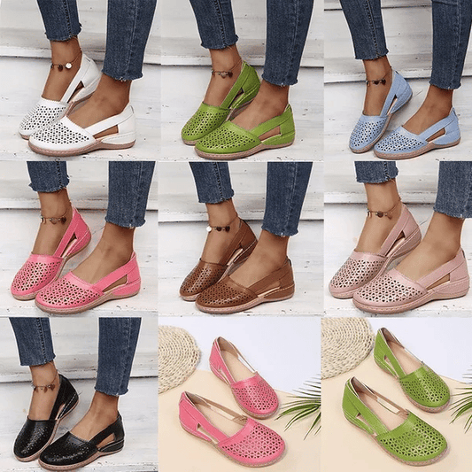 Women Wedges Orthopedic Hollow Out PU Summer Vintage Sandals