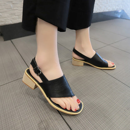 Casual Rhinestone Hollow Chunky Heel Shoes And New Belt Buckle Solid Color Plus Size Women's Sandals