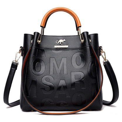 New arrival large capacity soft leather embossed shoulder bag