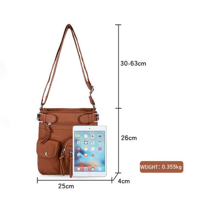 Multi-pocket crossbody bag soft leather shoulder bag