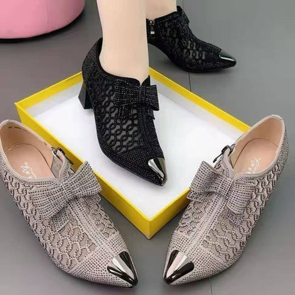 Casual Rhinestone Hollow Chunky Heel Shoes And New Belt Buckle Solid Color Plus Size Women's Sandals