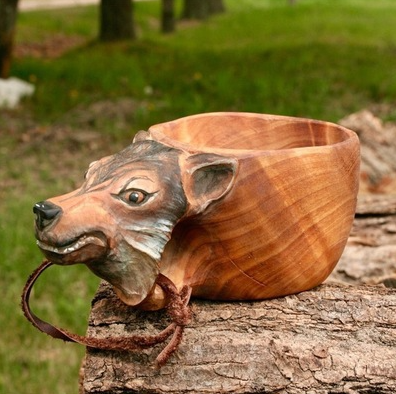 Hand Carved Wooden Mug