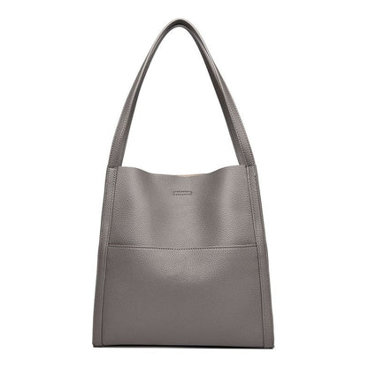 Solid Color Genuine Leather Shoulder Bag