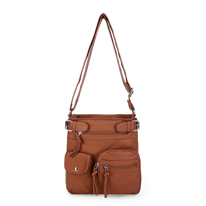 Multi-pocket crossbody bag soft leather shoulder bag