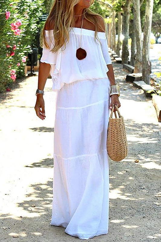 Casual Off Shoulder Solid Beach Maxi Dress