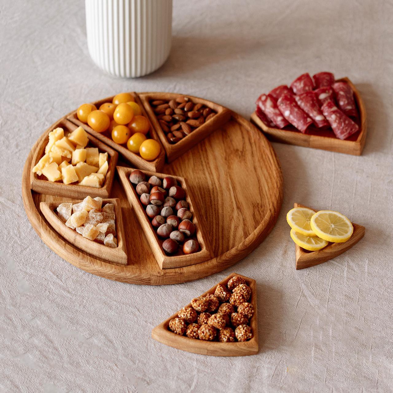 Puzzle Serving Tray-Oak Wood with Removable Compartments