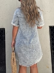 Short Sleeve Casual Denim Shirt Dress-Buy two and get free shipping!