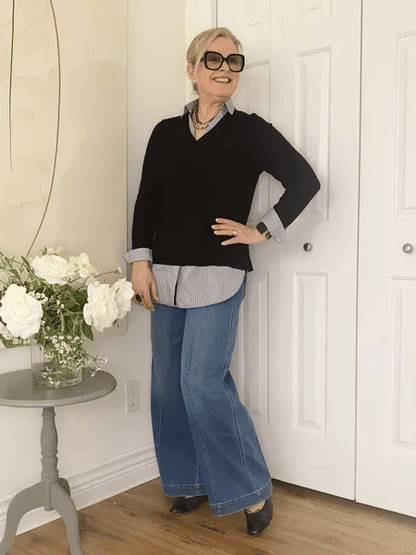 Seamed Front Wide Leg Jeans (Buy 2 Free Shipping)