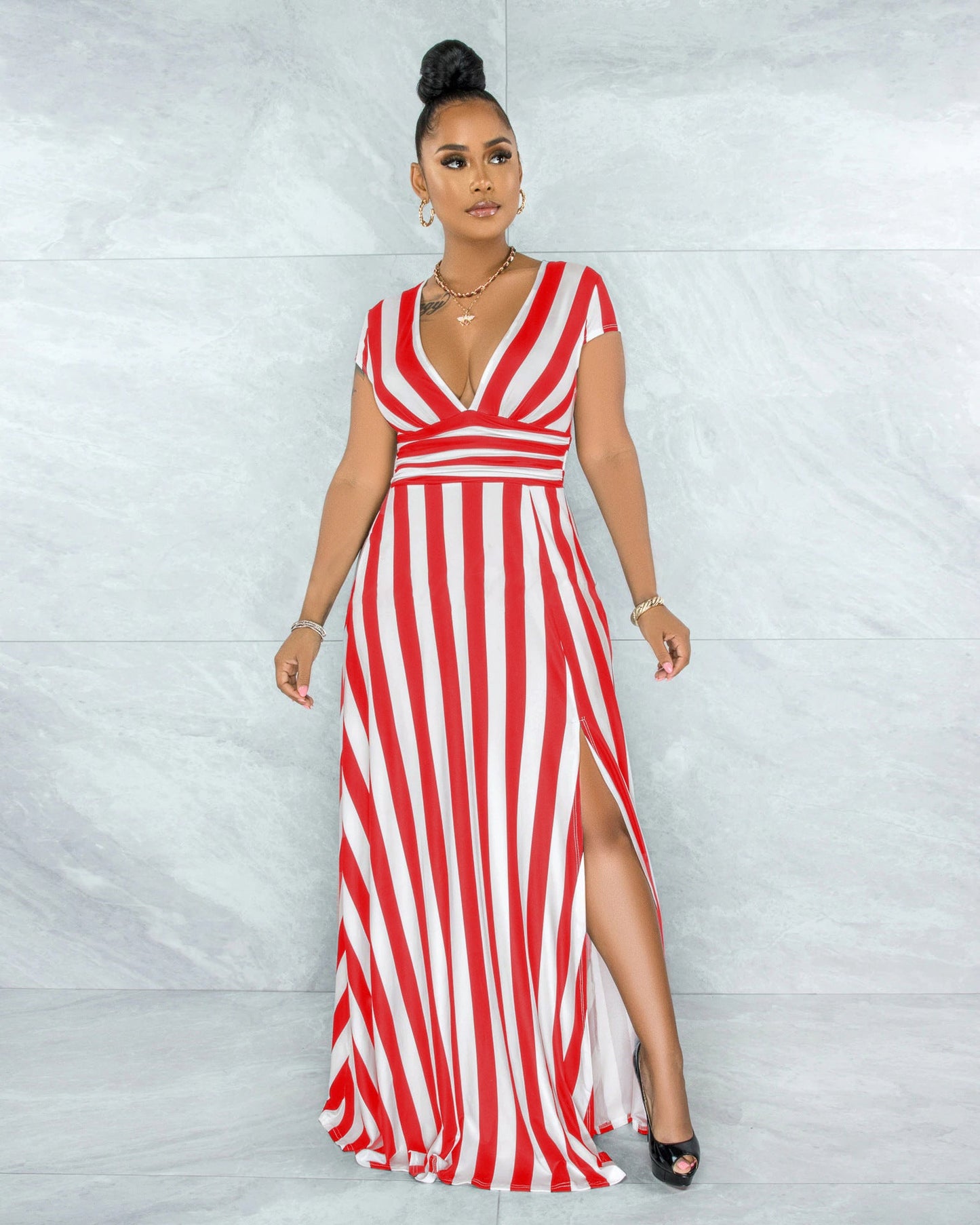 Sexy Striped High Waist Maxi Dress