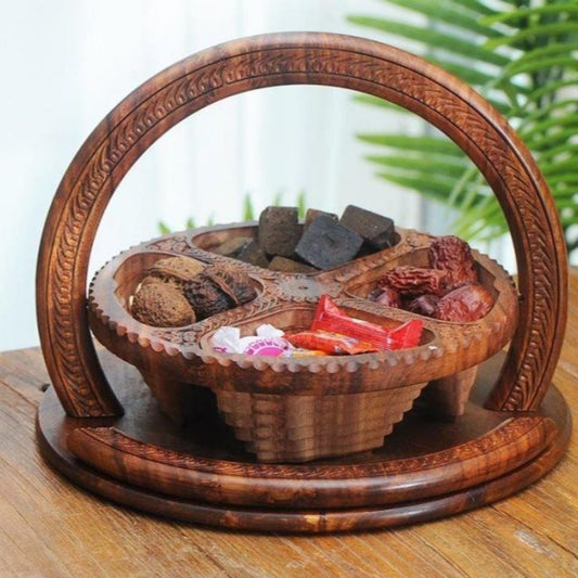 Handmade wood carving fruit plate