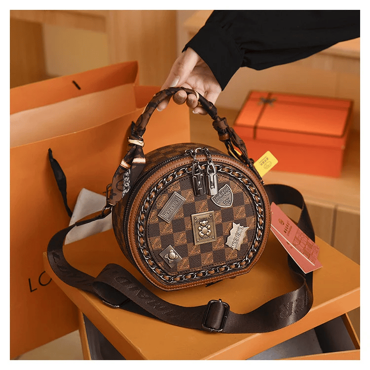 Fashion Retro Bear Badge Print Leather Purse Handbags(Double Zipper)