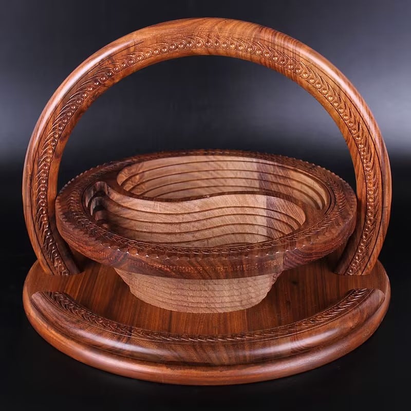 Handmade wood carving fruit plate