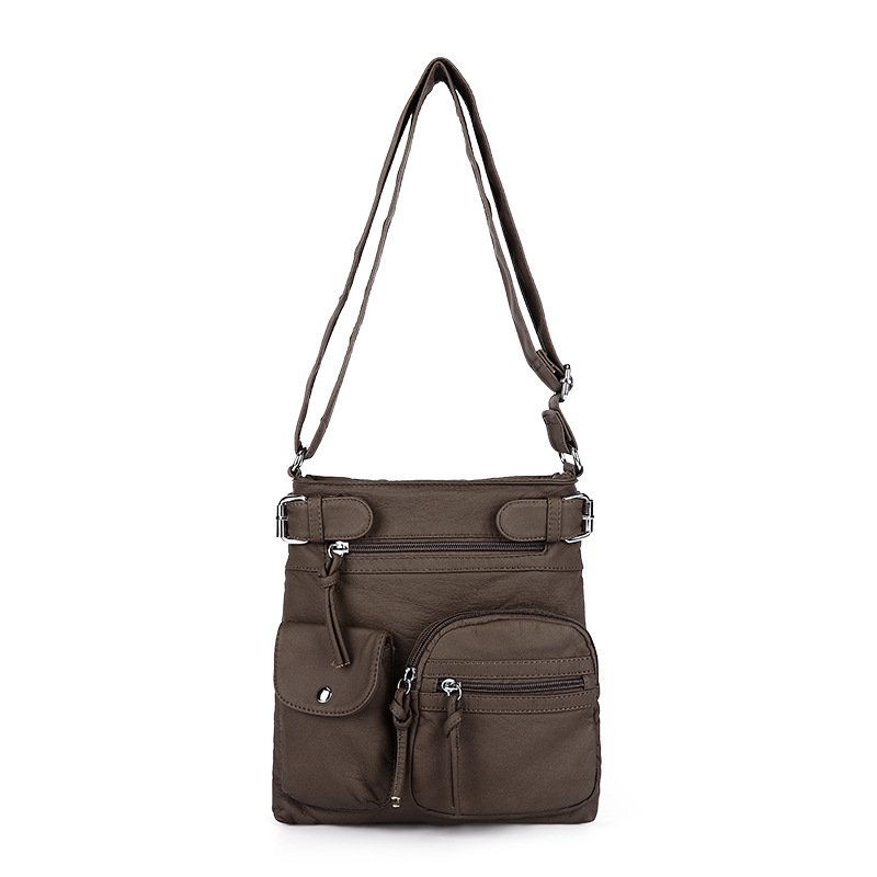 Multi-pocket crossbody bag soft leather shoulder bag