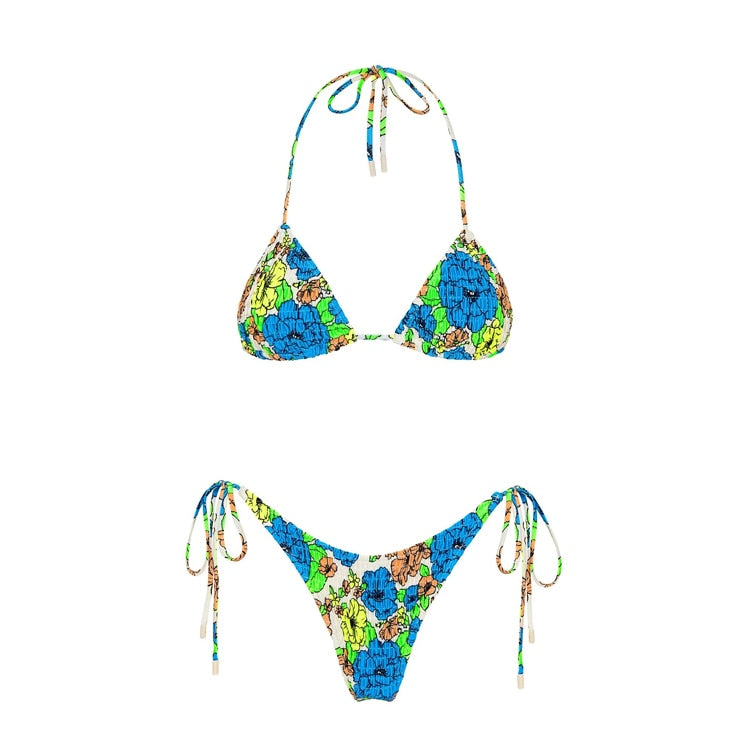 Striking Ruched Brazilian String Thong Bikini Set - Stylish Two Piece Swimsuit for Women