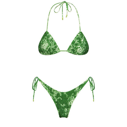 Striking Ruched Brazilian String Thong Bikini Set - Stylish Two Piece Swimsuit for Women