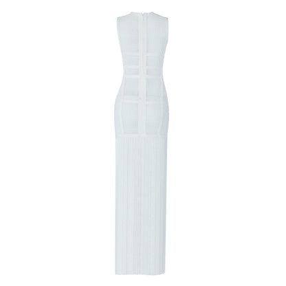 Hollow Fringe White Sleeveless One-piece Dress Summer Party Gathering Dresses