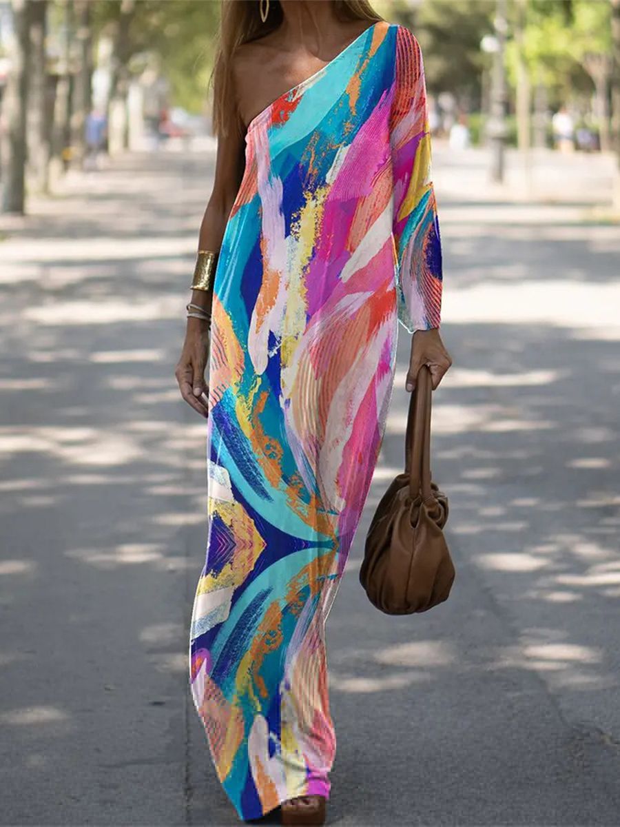 Flowing off shoulder maxi dress