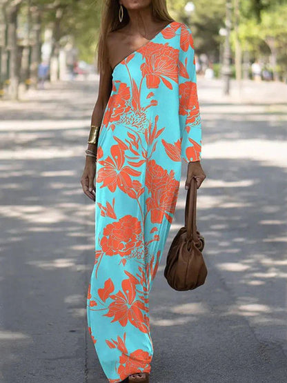 Flowing off shoulder maxi dress