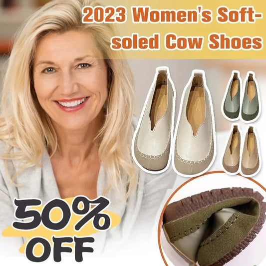 Women's Soft-Soled Cow Shoes Casual Round Toe Shallow Flat Comfort