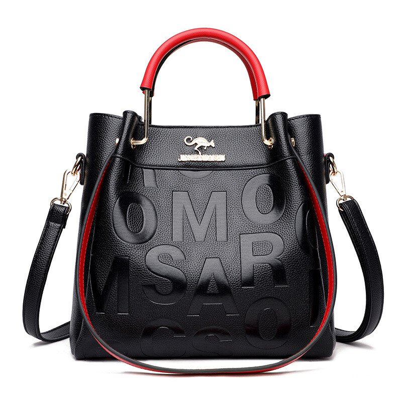 New arrival large capacity soft leather embossed shoulder bag