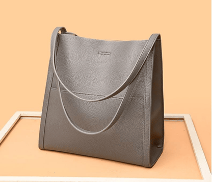 Solid Color Genuine Leather Shoulder Bag