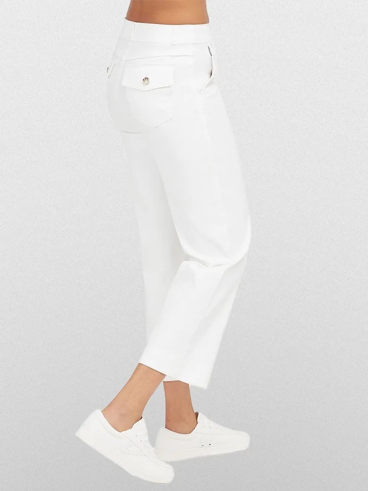 Tummy Control Twill Cropped Wide Leg Pant