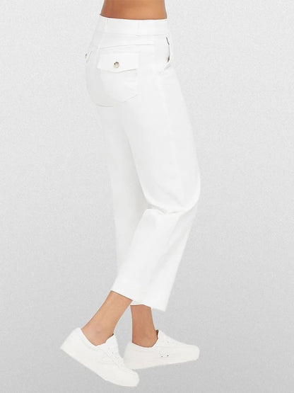 Tummy Control Twill Cropped Wide Leg Pant