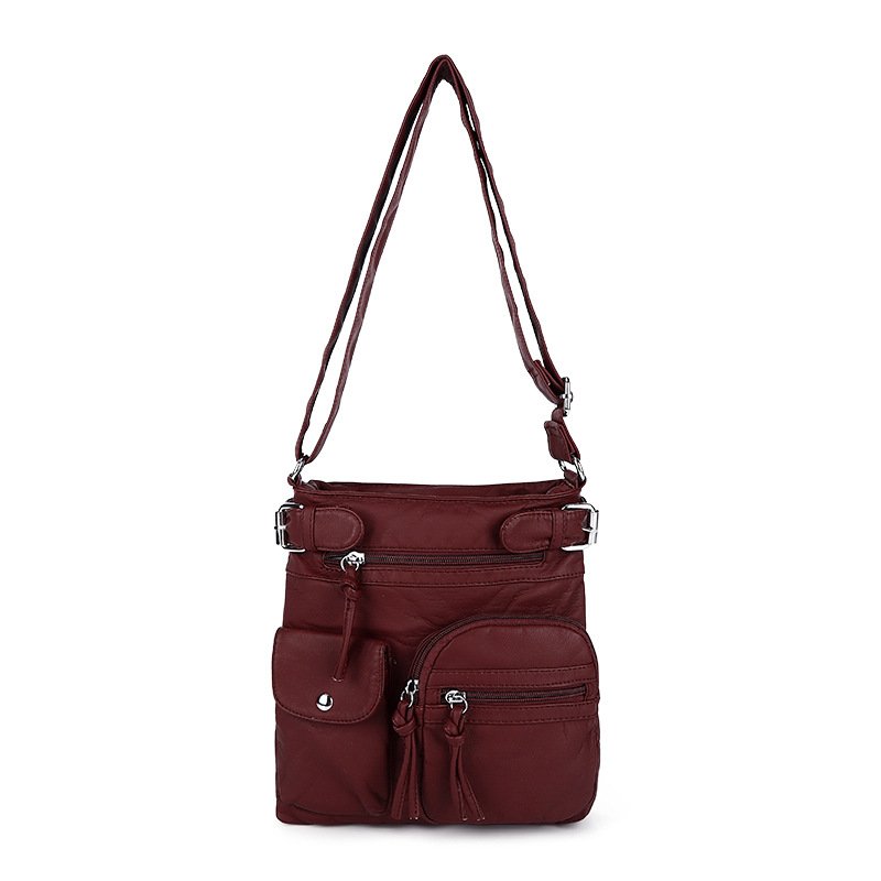 Multi-pocket crossbody bag soft leather shoulder bag