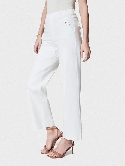 Tummy Control Twill Cropped Wide Leg Pant