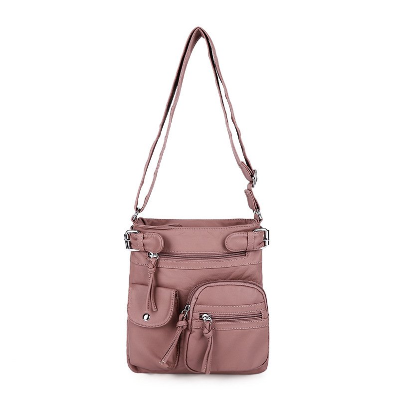 Multi-pocket crossbody bag soft leather shoulder bag