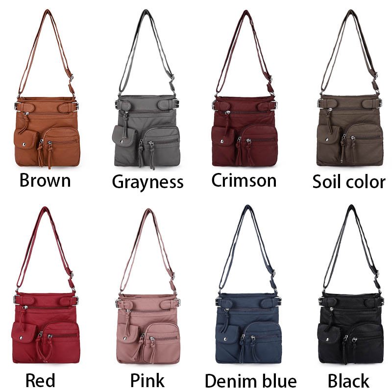 Multi-pocket crossbody bag soft leather shoulder bag