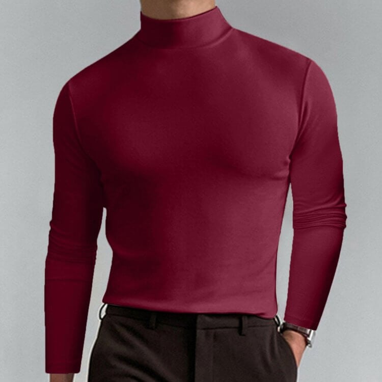 Mens High Neck Slim Fit Long Sleeve T-shirt