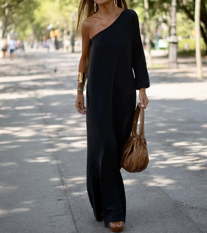 Flowing off shoulder maxi dress