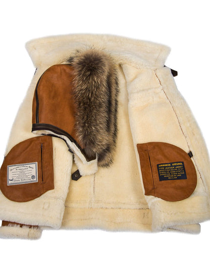 BOMBER B-3 SHEEPSKIN JACKET HOODED WHISKEY[FREE SHIPPING TODAY]