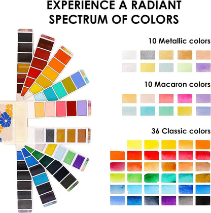 🎨Foldable Watercolor Set Of 56 With Water Brush Pen