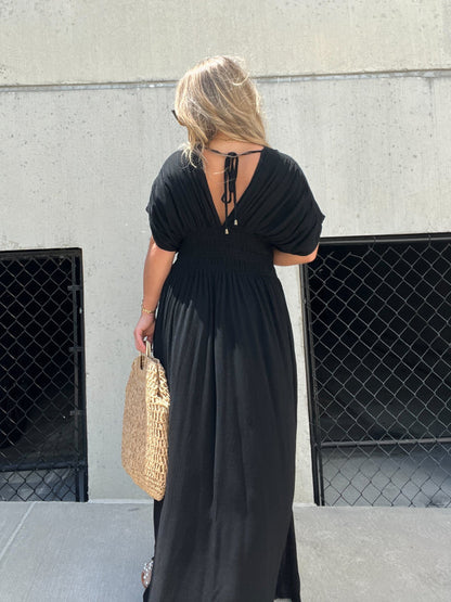 Slit V-Neck Effortless Maxi Long Dress