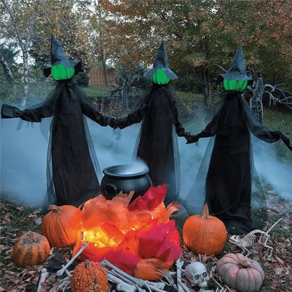 👻Lighted Halloween Triplets Witch Decoration Set