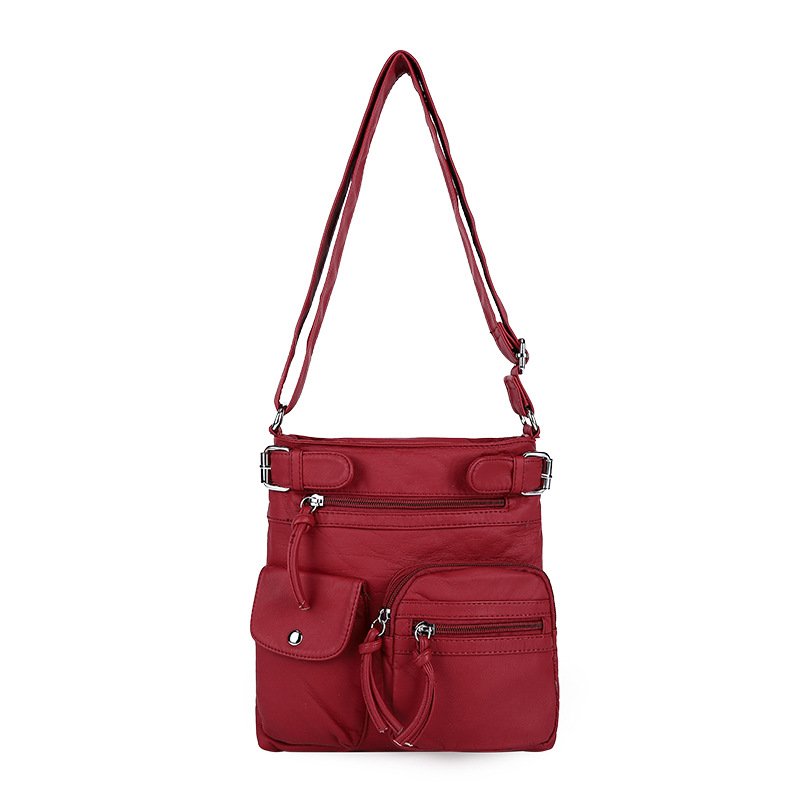 Multi-pocket crossbody bag soft leather shoulder bag