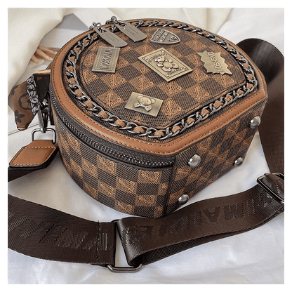 Fashion Retro Bear Badge Print Leather Purse Handbags(Double Zipper)